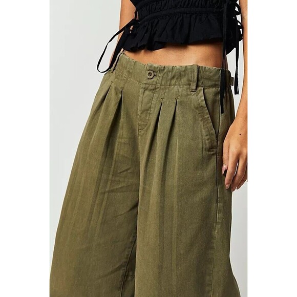 Free People Hard Rain Gaucho Pants High Waisted Wide-Leg Cotton S-6 NEW 278814 - Picture 4 of 8